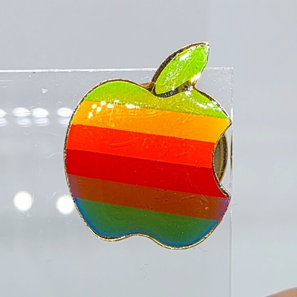 Vintage 1983 Apple Computer Rainbow Logo Apple Lapel Tie Pin - Picture 6 of 8